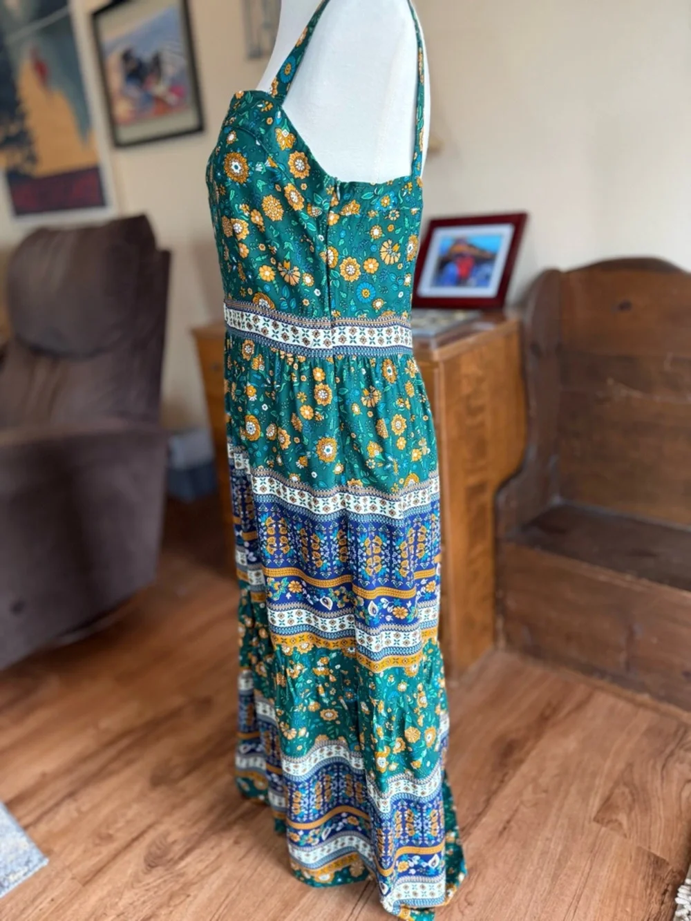 NWT Umgee Green and Blue Patterned Maxi Dress - Picture 6 of 11